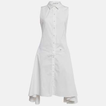 Pre Owned Christian Dior White Cotton Buttoned Front Flared Short Dress M