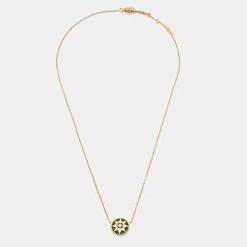 Pre Owned Dior Rose Des Vents Malachite Diamond 18k Yellow Gold Necklace