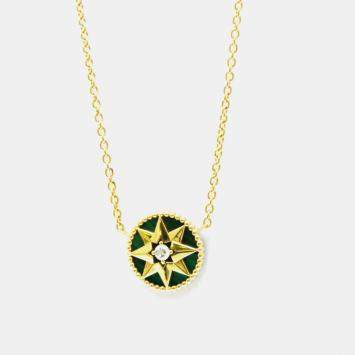 Pre Owned Christian Dior Rose des Vents 18K Yellow Gold Malachite Pendant Necklace