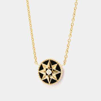 Pre Owned Christian Dior Rose des Vents18K  Pink Gold Diamond Onyx Pendant Necklace