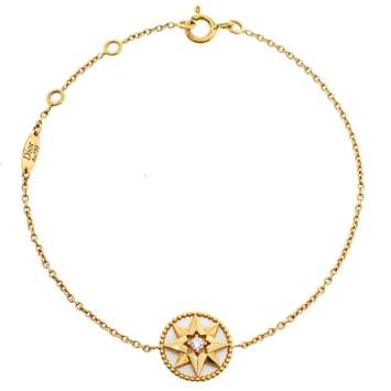 Pre Owned Dior Rose Des Vents Diamond Mother of Pearl 18K Yellow Gold Bracelet     