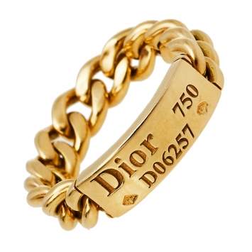 Pre Owned Dior 18K Yellow Gold Chain Link Ring Size 57