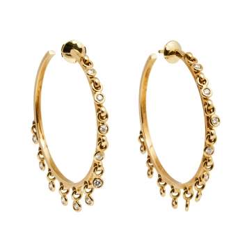 Pre Owned Dior Coquin Diamond 18k Yellow Gold Hoop Earrings