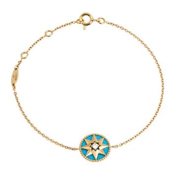 Pre Owned Dior Rose des Vents Diamond Turquoise 18K Yellow Gold Bracelet 