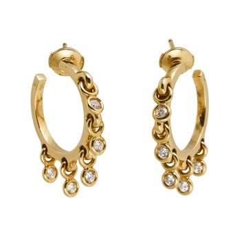 Pre Owned Dior Coquin Diamond 18k Yellow Gold Hoop Earrings