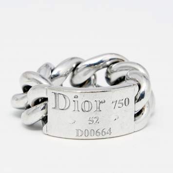 Pre Owned Dior Gourmette 18k White Gold Link Ring Size 52