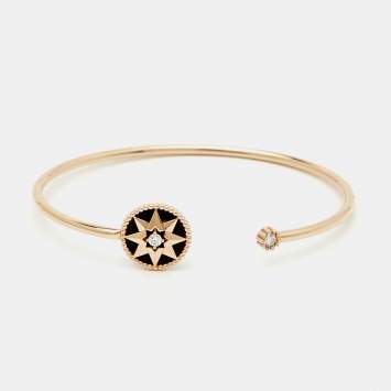 Pre Owned Dior Rose de Vents Onyx Diamond 18k Rose Gold Open Cuff Bracelet