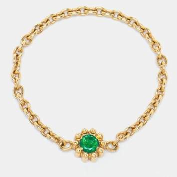 Pre Owned Dior Mimirose Emerald 18k Yellow Gold Ring Size 52