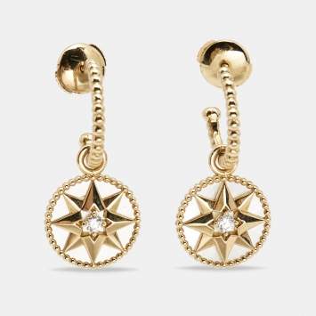Pre Owned Dior Rose Des Vents Mother of Pearl Diamond 18k Yellow Gold Earrings