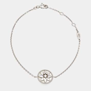 Pre Owned Dior Rose Des Vents Mother of Pearl Diamond 18k White Gold Bracelet