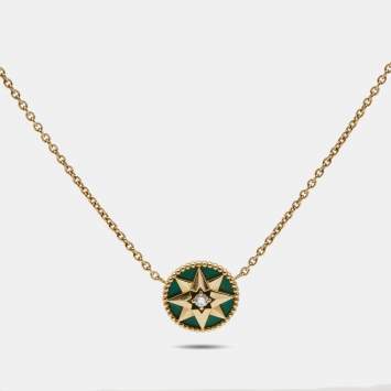 Pre Owned Dior Rose Des Vents Malachite Diamond 18k Yellow Gold Necklace