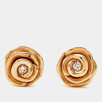 Pre Owned Dior Small Rose Couture Diamond 18k Rose Gold Earrings