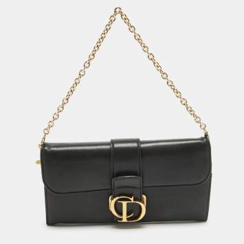 Pre Owned Dior Black Leather Montaigne 30 Wallet on Chain