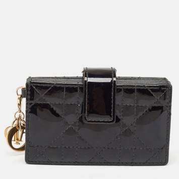 Pre Owned Dior Black Cannage Patent Leather Lady Dior 5 Gusset Card Holder