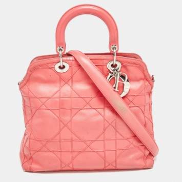 Pre Owned Dior Coral Pink Cannage Leather Granville Tote 