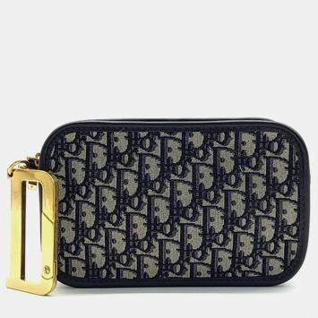 Pre Owned Dior Navy Blue/Biege Oblique Canvas Clutch Bag