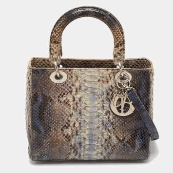 Pre Owned Dior Ombre Blue Python Medium Lady Dior Tote