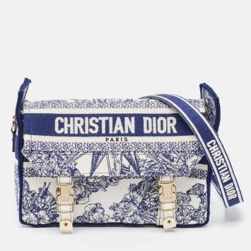 Pre Owned Dior Navy Blue/White Embroidery Canvas Diorcamp Bag