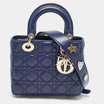 Pre Owned Dior Dark Blue Cannage Leather Small My ABCDior Lady Dior Tote
