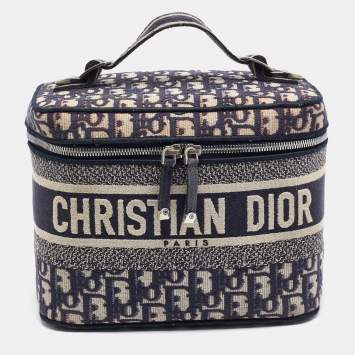 Pre Owned Dior Navy Blue Oblique Canvas Diortravel Vanity Case