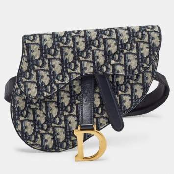 Pre Owned Dior Blue Oblique Canvas and Leather Saddle Belt Bag