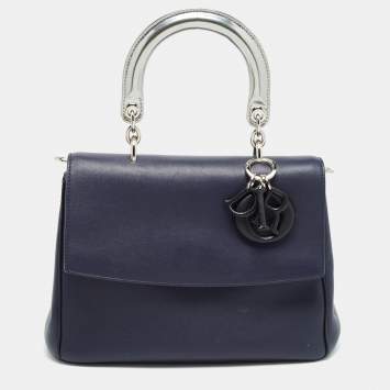 Pre Owned Dior Navy Blue/Silver Leather Small Be Dior Flap Top Handle Bag