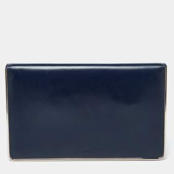 Pre Owned Dior Blue Leather Metal Flap Clutch