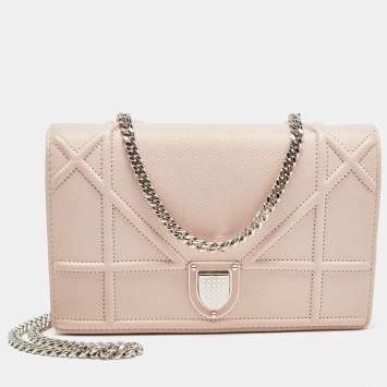 Pre Owned Dior Light Pink Leather Diorama Wallet on Chain