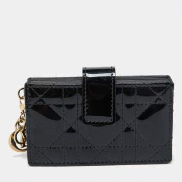 Pre Owned Dior Black Cannage Patent Leather Lady Dior 5 Gusset Card Holder