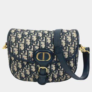 Pre Owned Dior Navy Blue Oblique Canvas Medium Bobby Shoulder Bag