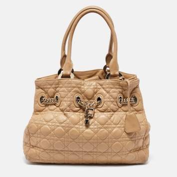 Pre Owned Dior Beige Cannage Leather Chri Chri Chain Tote
