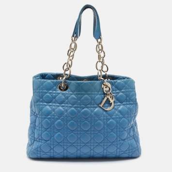 مملوكة مسبقًا Dior Blue Cannage Leather Large Soft Lady Dior Shopper Tote