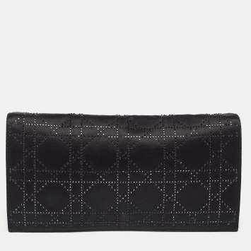 Pre Owned Dior Black Cannage Satin Lady Dior Clutch