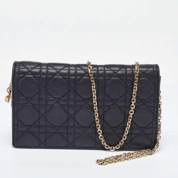 Pre Owned Dior Black Quilted Leather Lady Dior Chain Clutch