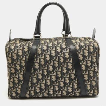 Pre Owned Dior Navy Blue Oblique Canvas Vintage Boston Bag