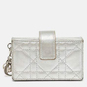 Pre Owned Dior Silver Cannage Leather Lady Dior 5 Gusset Card Holder