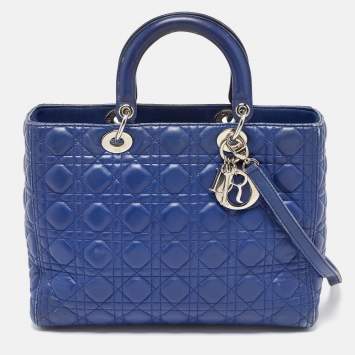 Pre Owned Dior Navy Blue Cannage Leather Large Lady Dior Tote