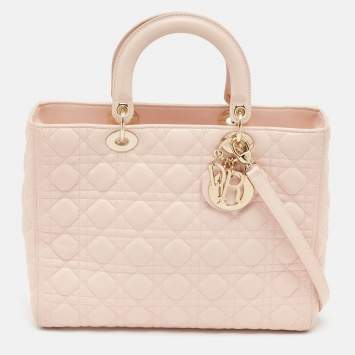 Pre Owned Dior Pink Cannage Leather Large Lady Dior Tote