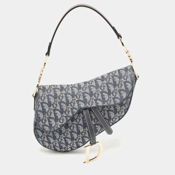 Pre Owned Dior Blue Oblique Canvas Saddle Bag