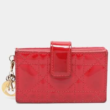 Pre Owned  Dior Red Cannage Patent Leather Lady Dior Gusset Card Case 