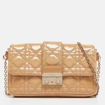 Pre Owned Dior Beige Cannage Patent Leather Miss Dior Promenade Chain Pouch