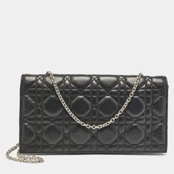 Pre Owned Dior Black Cannage Leather Lady Dior Chain Clutch