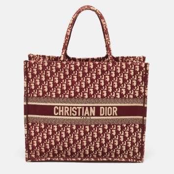 Pre Owned Dior Burgundy Oblique Embroidered Canvas Large Book Tote
