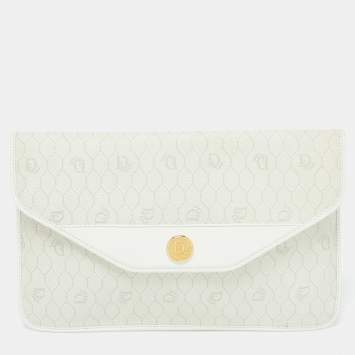 Pre Owned Dior Off White Honeycomb Monogram Coated Canvas and Leather Clutch