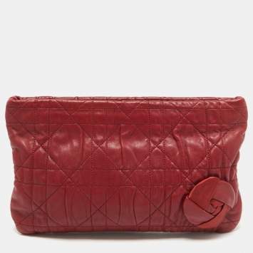 Pre Owned Dior Red Cannage Leather Oversized Rosette Clutch