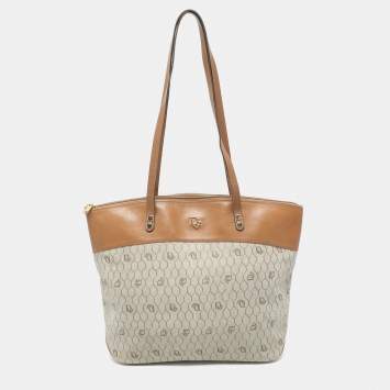 Pre Owned Dior Beige/Brown Honeycomb Coated Canvas and Leather Vintage Tote