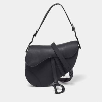 Pre Owned Dior Black Ultramatte Leather Saddle Bag with Strap