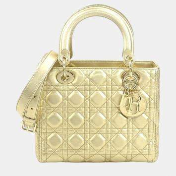 Christian Dior Gold Lambskin Lady Handbag