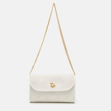 مملوكة مسبقًا Dior White Honeycomb Monogram Coated Canvas and Leather Chain Clutch