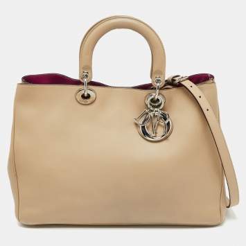 Pre Owned Dior Beige Leather Large Diorissimo Tote